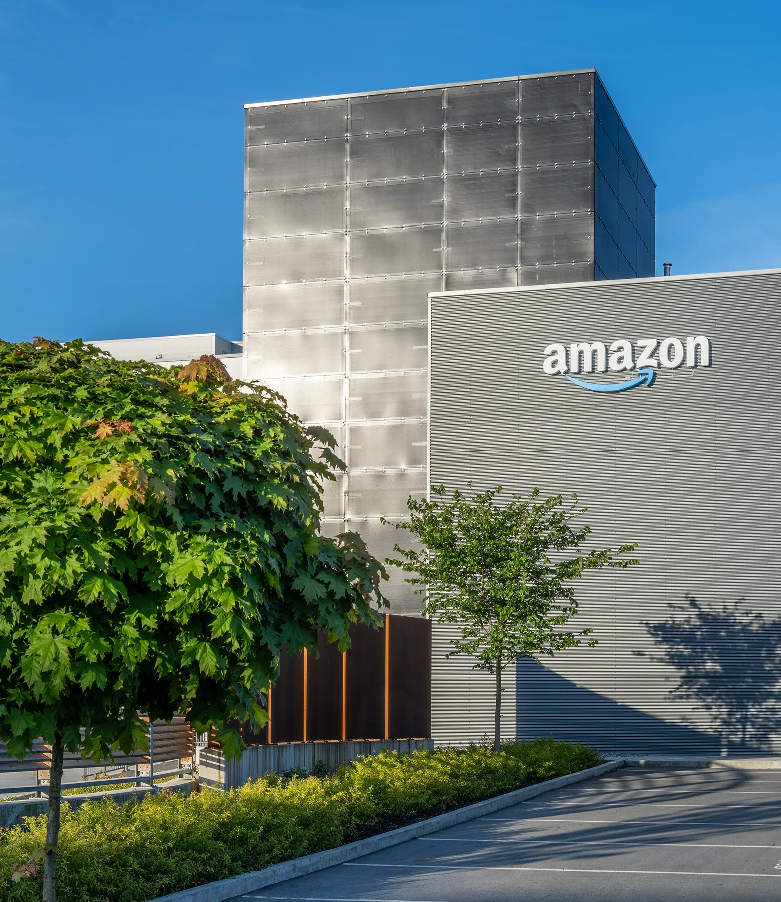 Trees and planting beside an Amazon building